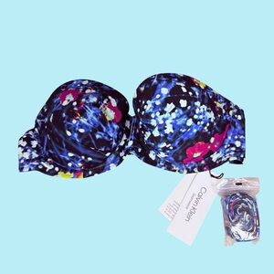 Calvin Klein molded bandeau bikini top fuschia navy convertible underwire $78
